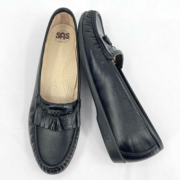 SAS Softie Black Leather Tassle and Kiltie Slip On Loafers 0073-013 Size 10 N - Picture 1 of 9